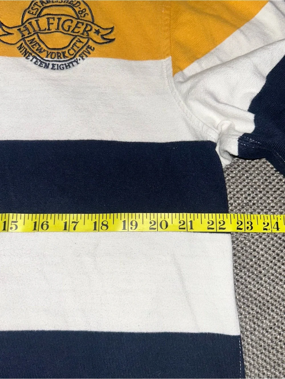 Rare Tommy Hilfiger Navy, White & Yellow Striped Rugby Polo
